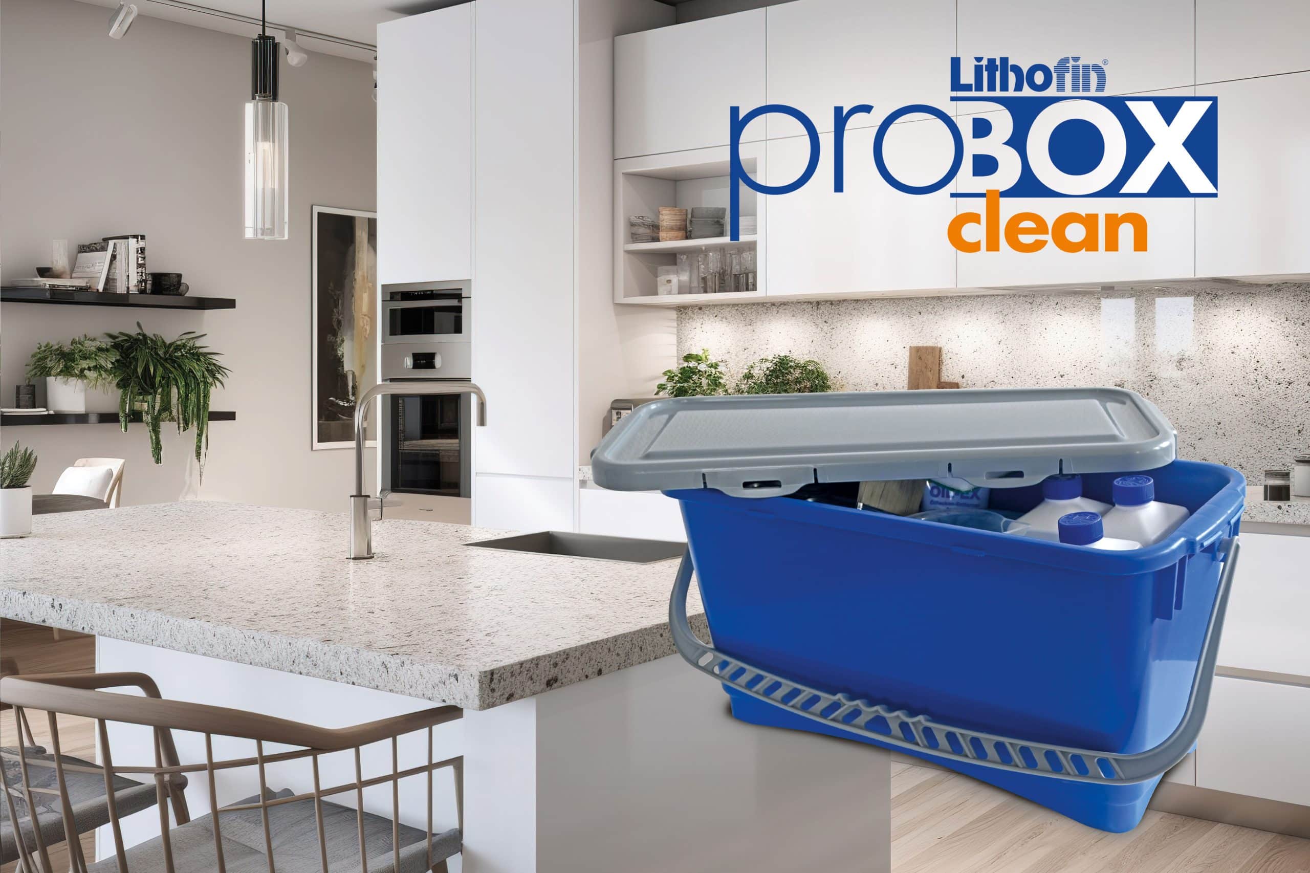 Mit der Lithofin ProBox clean können Kücheninstallateure im After Sales-Service oder beim Einbau der Küchenarbeitsplatte Flecken schnell beseitigen