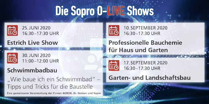 Das Angebot der Sopro O-Live Shows im Überblick. Foto: Sopro Bauchemie GmbH